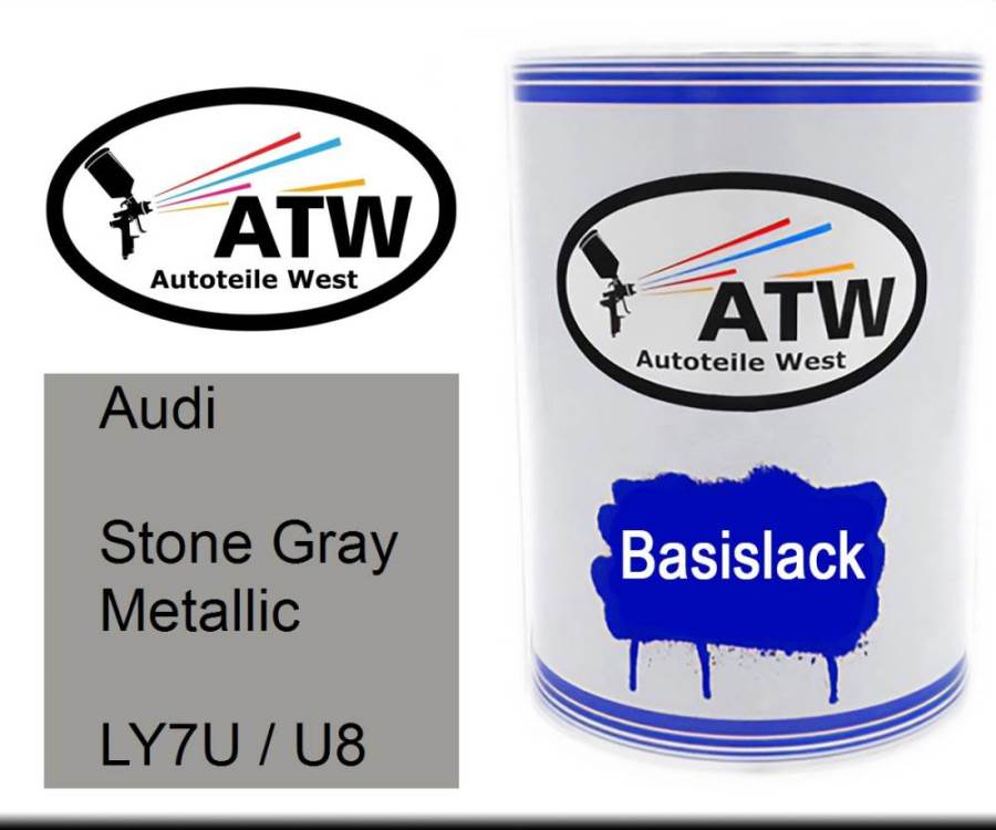 Audi, Stone Gray Metallic, LY7U / U8: 500ml Lackdose, von ATW Autoteile West.